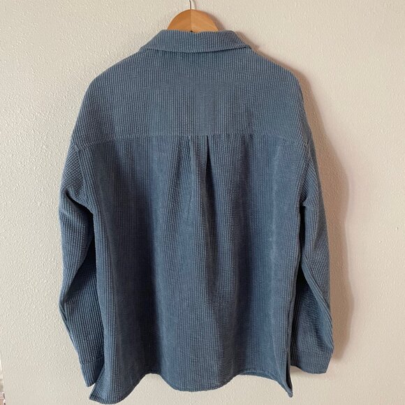 Blue Soft‎ Corduroy Rib Button Down Oversized Shacket Shirt Jacket Size Large - Picture 5 of 9
